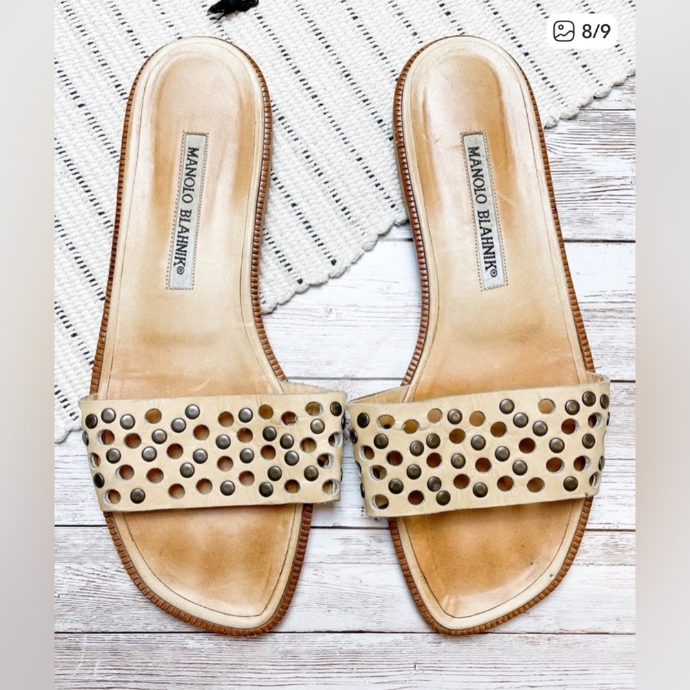 Manolo Blahnik Studded Cut Out Slide Sandal Size 37 6